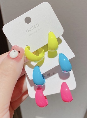 韩国代购2024新款糖果色彩色气质ins百搭耳环简约耳圈耳饰品女潮