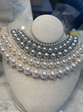 韩国进口新款大溪地S家正圆珍珠项链925银高级感银灰色项链锁骨链