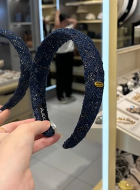 韩国发饰品新款2025年豆专柜蓝色小金标高颅顶气质高级感发箍发卡