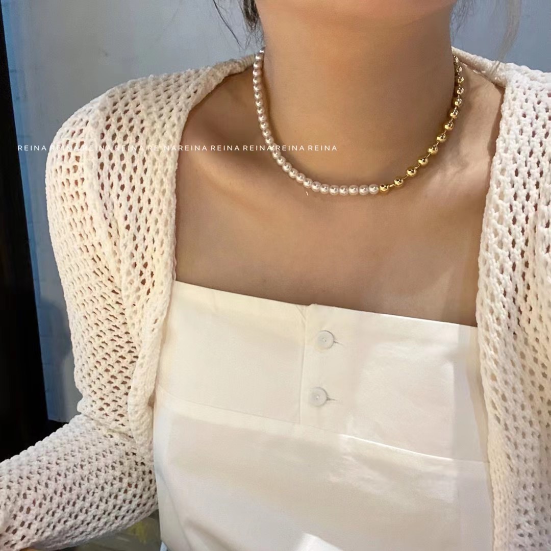 韩国东大门reina新款珍珠金属