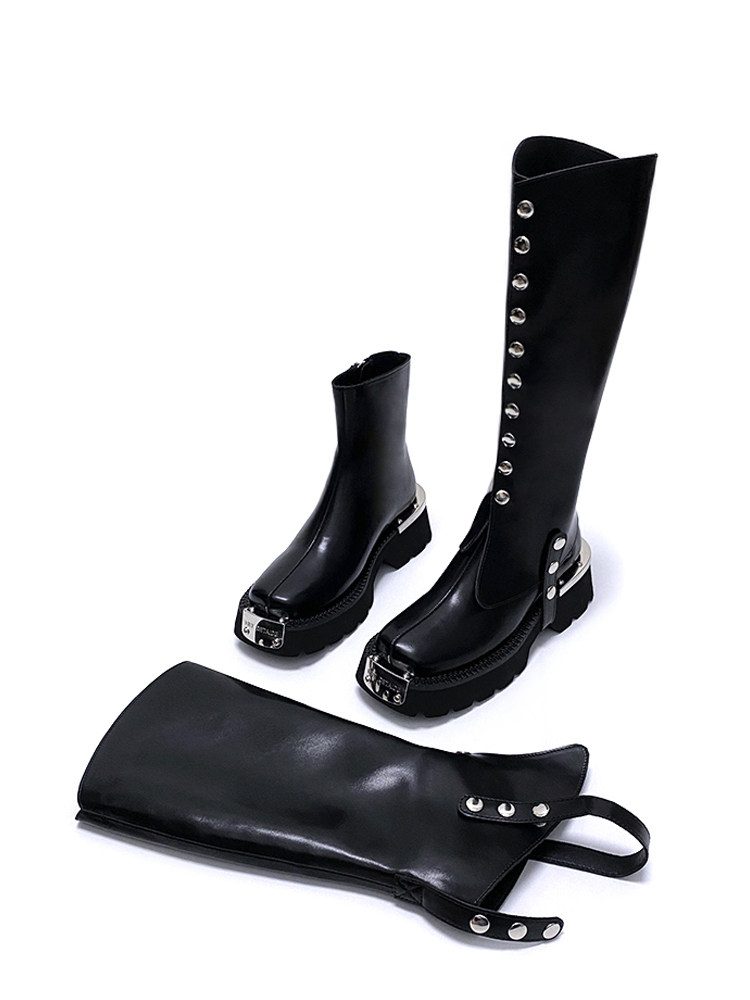 틈새 디자인 여성 부츠 2023 가을 겨울 새로운 굴뚝 부츠 탈부착 가능한 부츠 커버가 있는 두꺼운 밑창 사각형 발가락 첼시 짧은 부츠