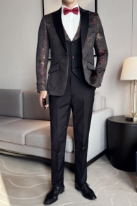 高端男士西装套装韩版潮牌时尚主持人礼服花纹西服两件套新郎服装图片