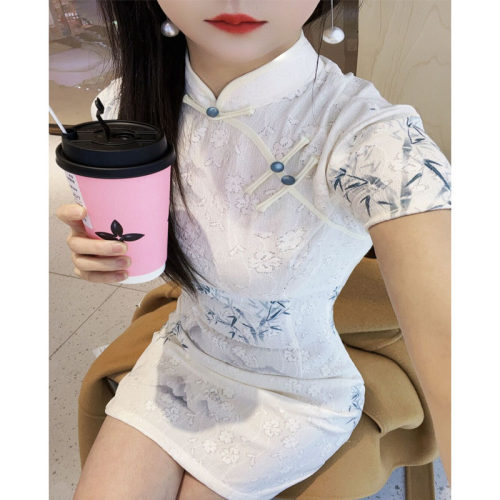 日常可穿文竹旗袍素雅气质小个子