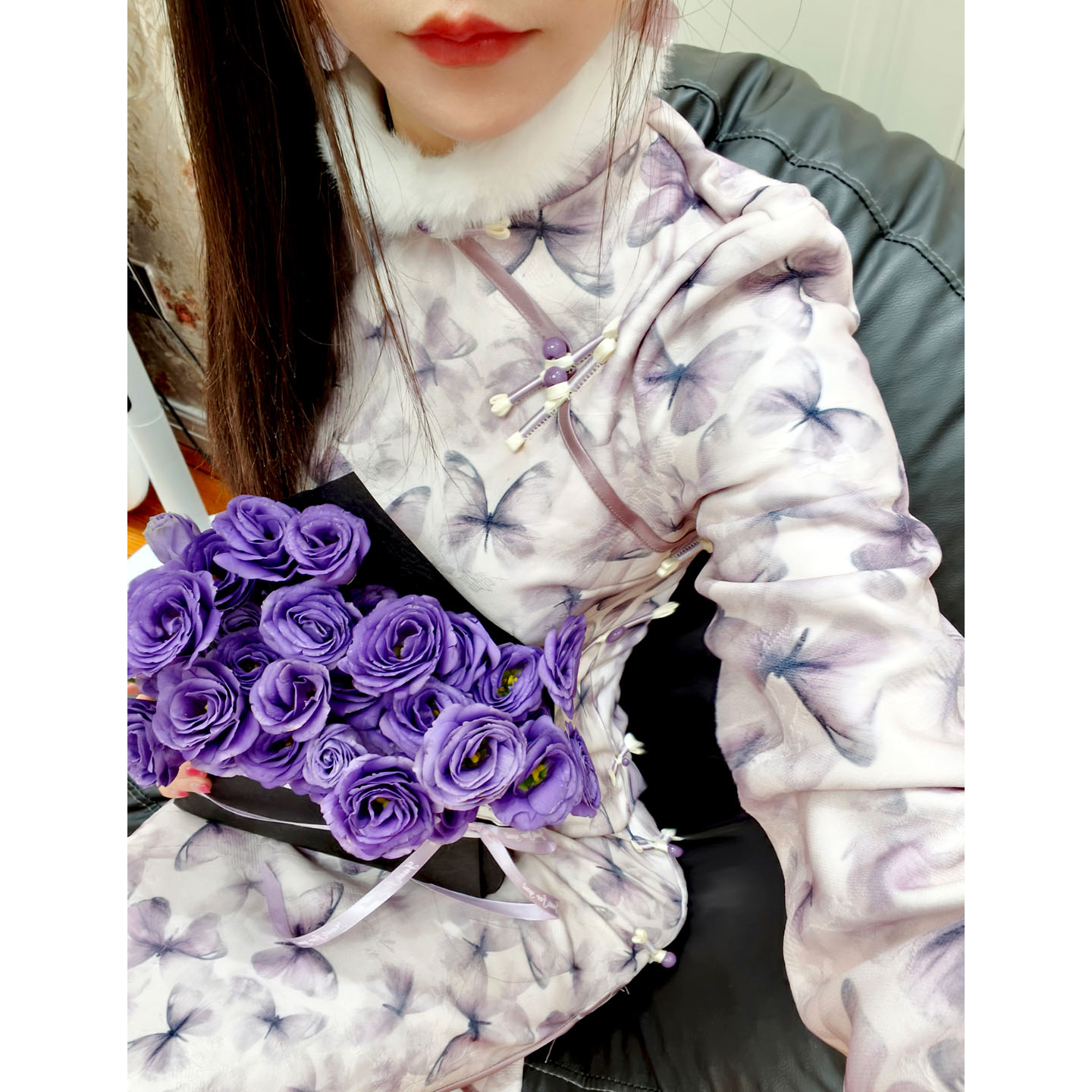 紫色加绒旗袍裙秋冬长袖年轻款女