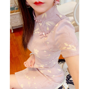 短款 旗袍女小个子日常上班可穿紫色年轻款 梨形修身 夏季 2026新款