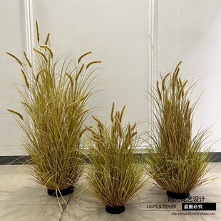 仿真狗尾巴草堆盆栽婚礼造景装饰落地摆放狼尾草绿植假花摆件
