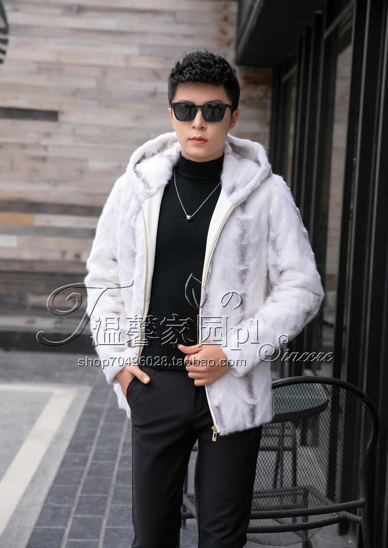 定制男真皮衣水貂皮毛一体拼貂十字貂连帽男装皮草春秋冬外套新款