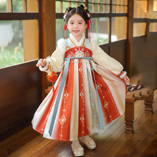 汉服女童秋冬2025新款 襦裙 儿童中国风超仙古风加绒连衣裙女孩冬季