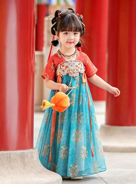女童汉服夏2026新款儿童古风国风公主连衣裙女孩唐风古筝表演襦裙