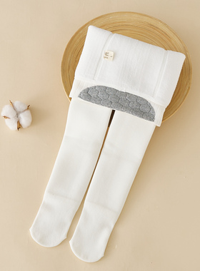 女童汉服冬款加绒加厚打底袜儿童白色连裤袜纯色舞蹈袜宝宝打底裤