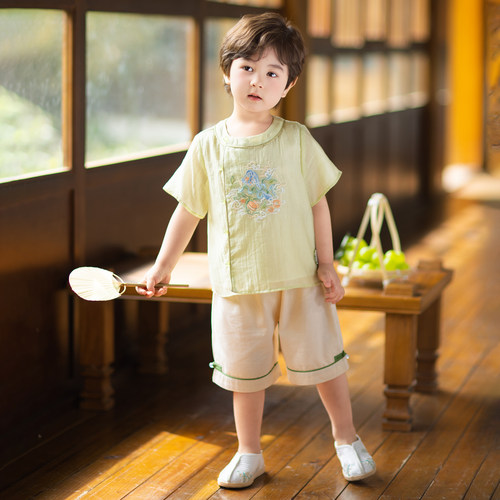 小男孩新中式国风裤子套装表演服