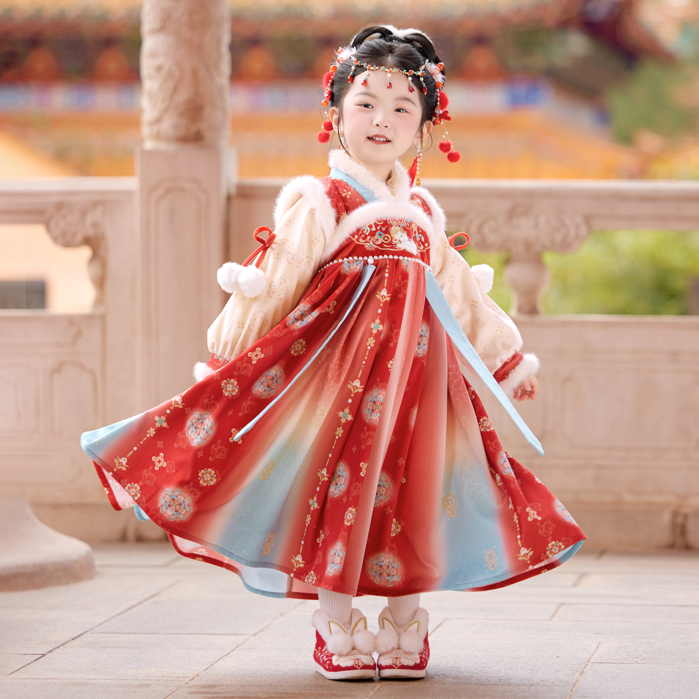 汉服女童秋冬2025新款儿童中国风仙气古风加绒连衣裙女孩表演襦裙