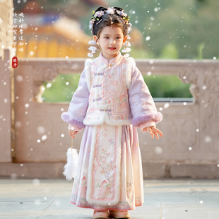 国风加厚拜年服马面裙套装 汉服女童2025冬款 儿童高端仙气新中式