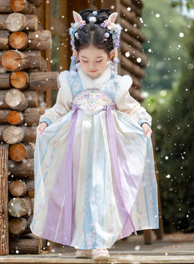 汉服女童冬款2025新款儿童高端仙气古风加绒连衣裙小女孩国风襦裙