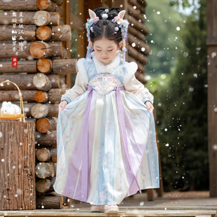 汉服女童冬款 儿童高端仙气古风加绒连衣裙小女孩国风襦裙 2025新款