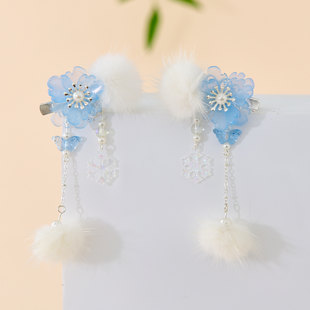 汉服女童冬款儿童古风仙气毛球水晶对夹女孩搭配国风襦裙头饰发饰