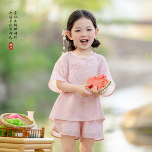 汉服女童2025夏季款儿童新中式国风裤子两件套女宝宝短袖短裤套装