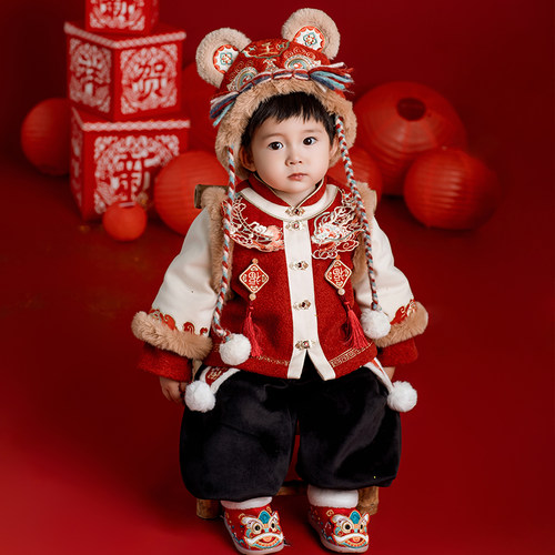 男童汉服冬款2025新款儿童拜年服男宝宝周岁礼服抓周服中国风唐装