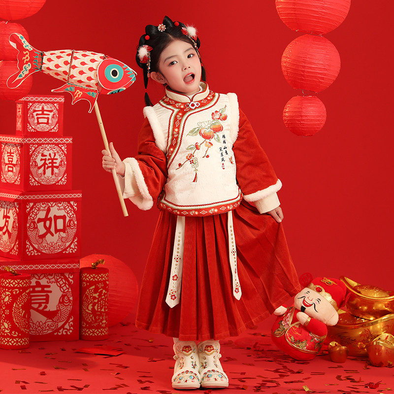 汉服女童冬款2025新款儿童新中式旗袍裙套装小女孩国风拜年服