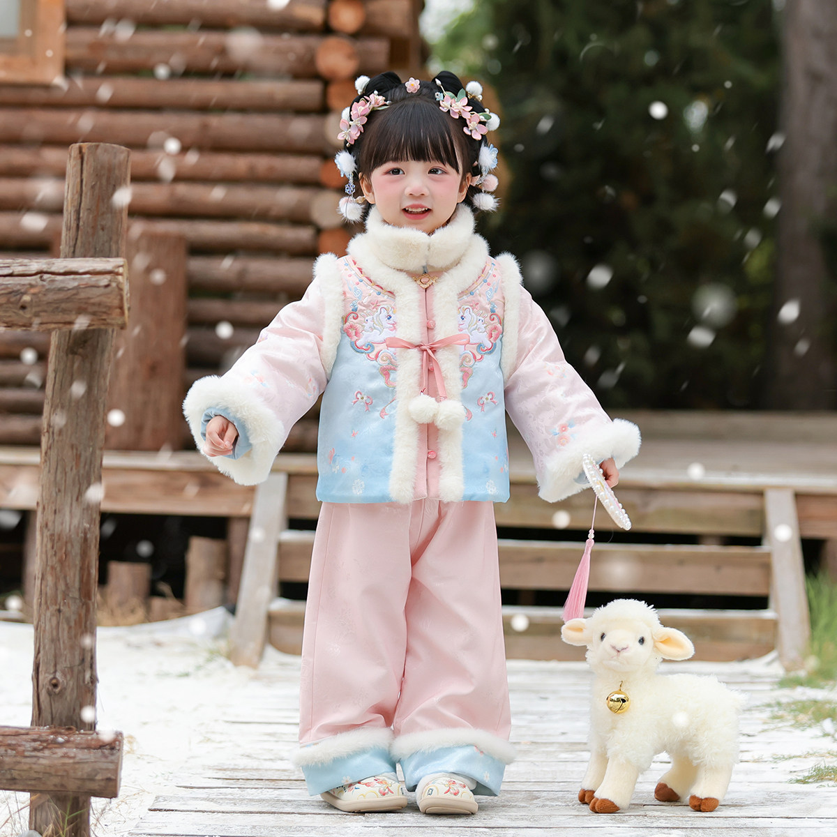 汉服女童2025冬款儿童高端超仙新中式裤子套装女孩国风加厚拜年服,童装/婴儿装/亲子装,汉服,淘宝优惠券,粉丝福利购,淘宝优惠卷