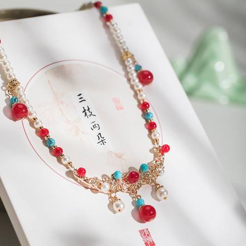 儿童汉服项链女童古风配饰女宝中国风旗袍民族风敦煌红色璎珞项链