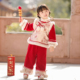 汉服女童2025冬款 子喜庆拜年服套装 儿童新中式 国风仙气红色加绒裤