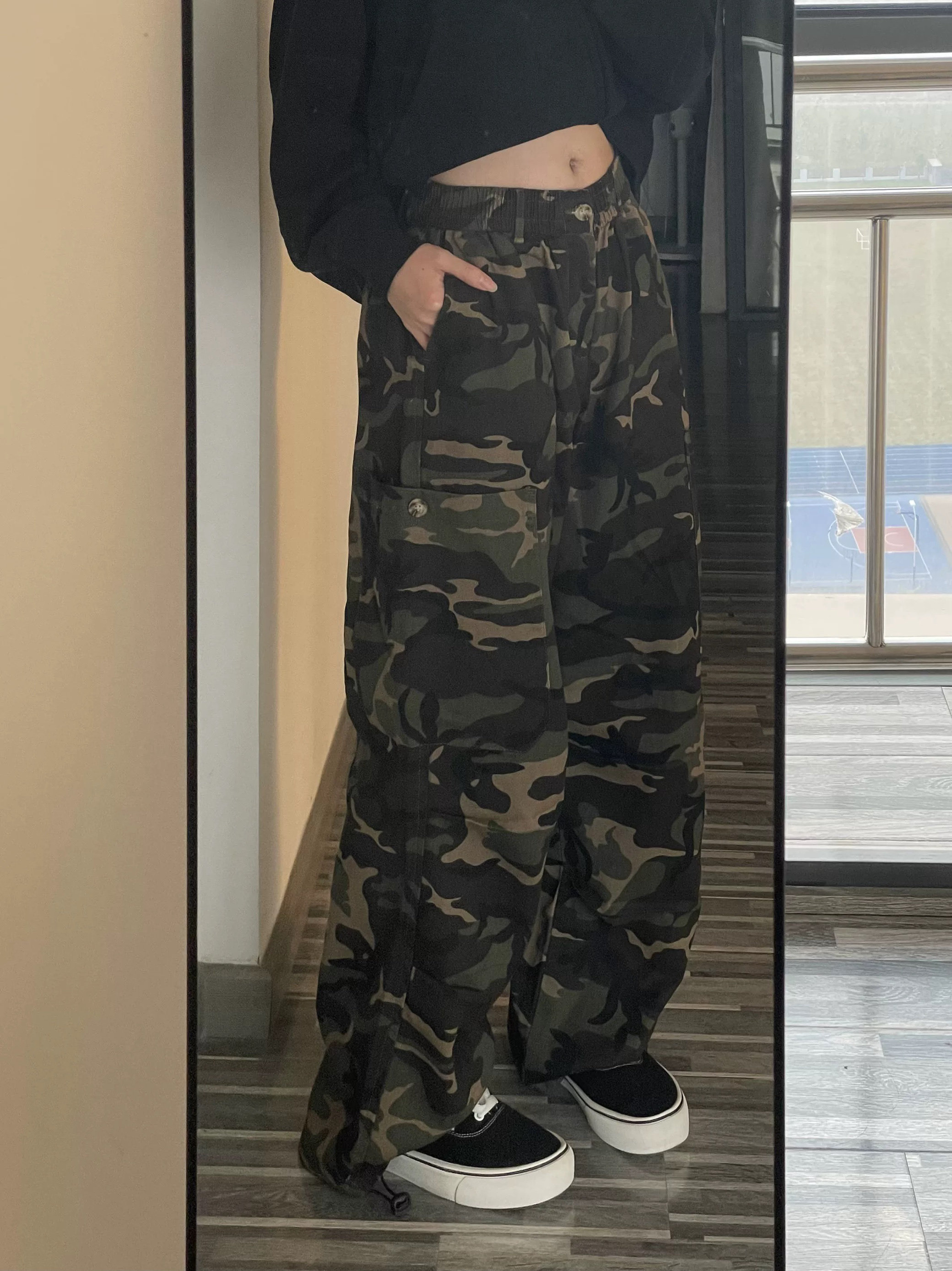嘻哈hiphop工装男女同款迷彩裤秋冬复古宽松休闲阔腿裤ins潮