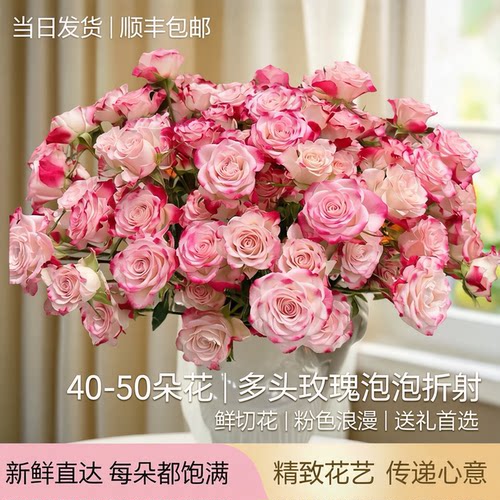 当日发货 40-50朵花10支多头玫瑰泡泡折射玫瑰花鲜切花顺丰包邮