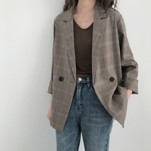 秋装 2019新款 英伦风宽松休闲复古小西服 5siss格子西装 外套女韩版
