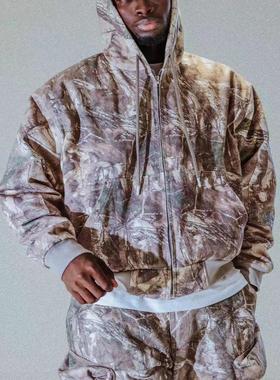 Toos. 24AW CAMO HOODIE 树枝落叶迷彩短宽连帽棉服夹克外套