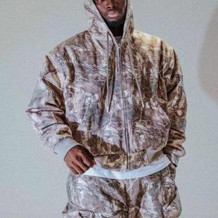 HOODIE CAMO 树枝落叶迷彩短宽连帽棉服夹克外套 24AW Toos.