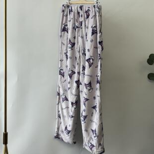 出口日本外贸kuromi带兜库洛米珊瑚绒家居服裤子
