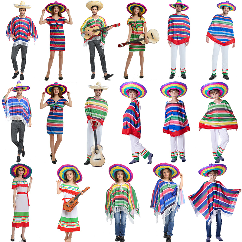 Holiday party cos Costume Halloween Mexican style colorful childrens adult Carnival stage performance Costume