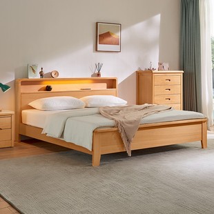 北欧榉木全实木床大床1.8米1.5床现代简约床纯原木工厂直销双人床
