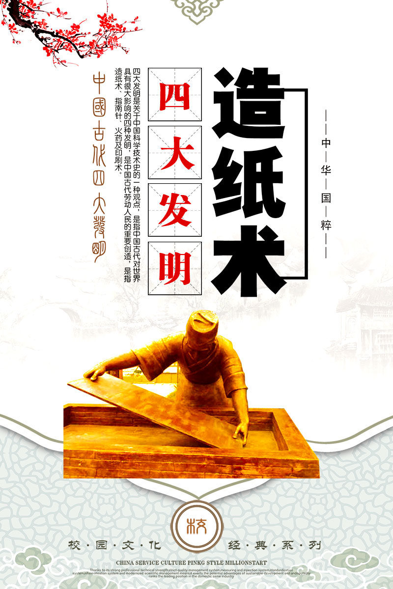 765海报印制展板写真贴纸装饰画317校园文化四大发明造纸术简介2
