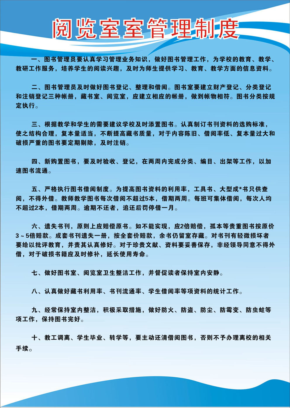 739贴纸海报展板素材30中小学常用规章制度十则4阅览室管理制度