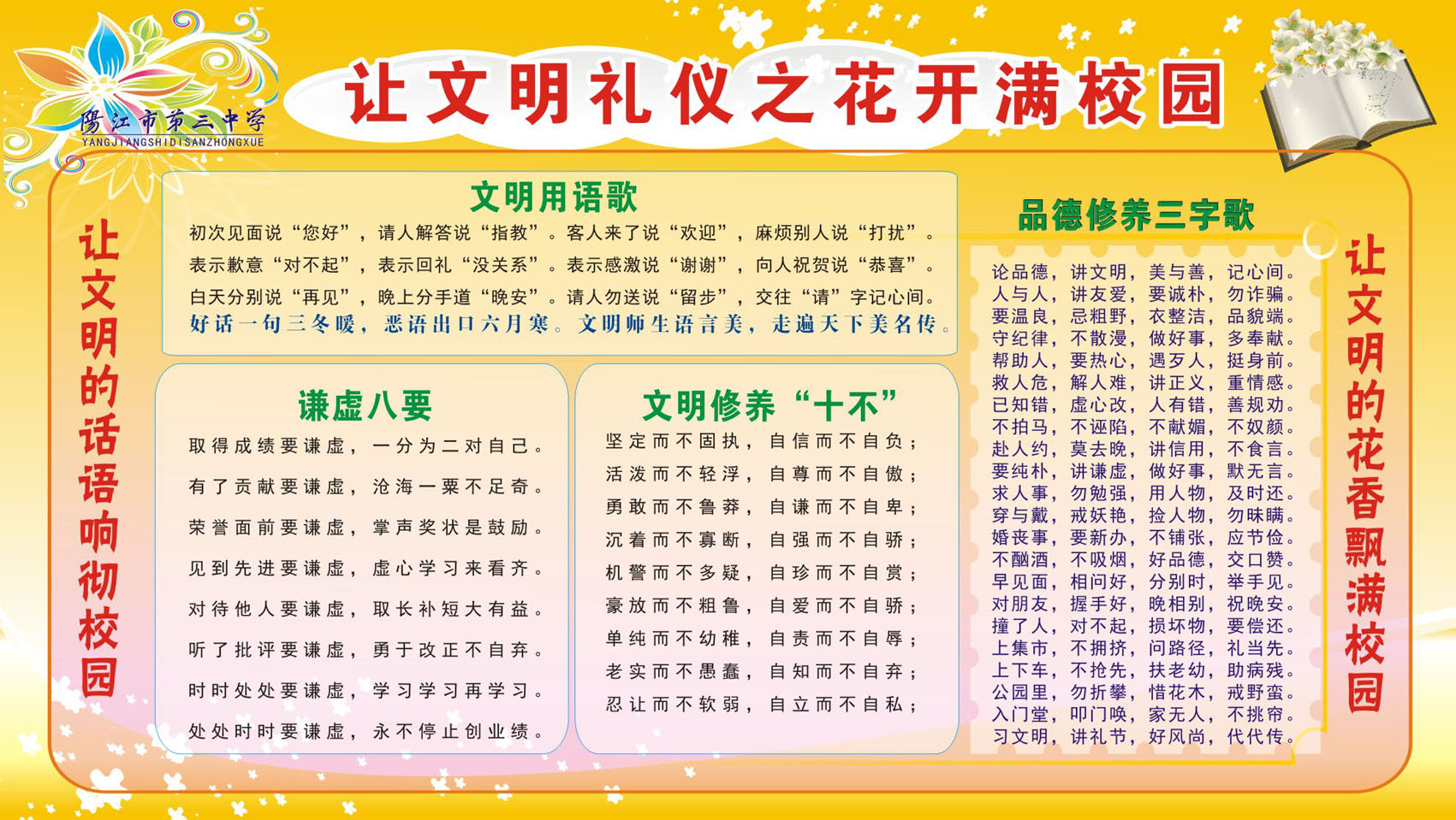 732贴纸海报展板喷绘素材307校园文化文明礼仪教育宣传栏