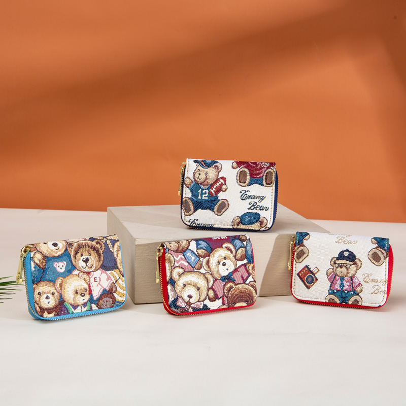 小熊依恋卡包女短款钱包多卡位大容量装卡片包包维尼熊可爱零钱包