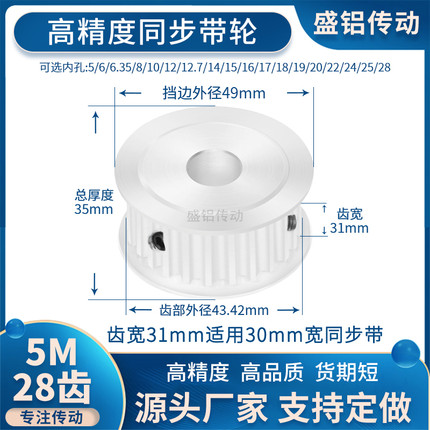 同步带轮5M28齿宽31内孔568101214151617181920225现货非标同步轮