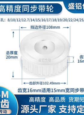同步带轮S5M65齿宽16内孔5 6 8 10 12.7 14 151617现货非标同步轮