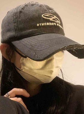 美式破洞灰色棒球帽女显脸小大
