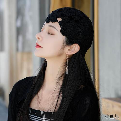 薄款公主帽子镂空手工棉线针织帽