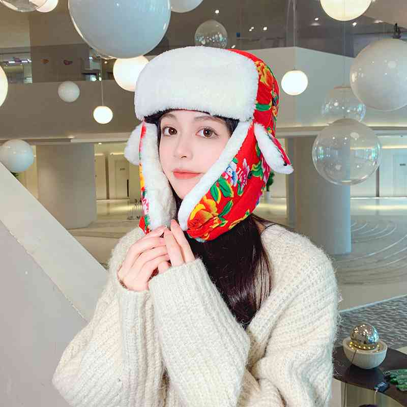 冬季雷锋帽女保暖护耳东北大花