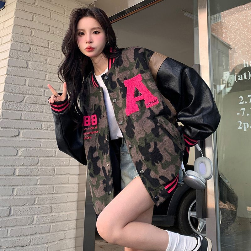 美式复古迷彩宽松棒球服薄外套