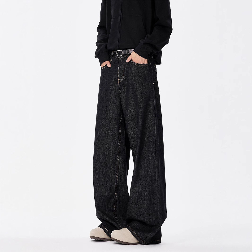 新款美式复古cleanfit阔腿牛仔裤男女宽松直筒裤简约休闲拖地