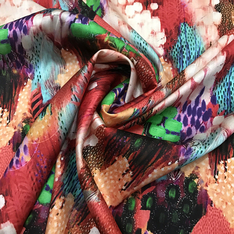 19姆米喷绘印花宽幅真丝桑蚕丝弹力缎丝绸服装面料