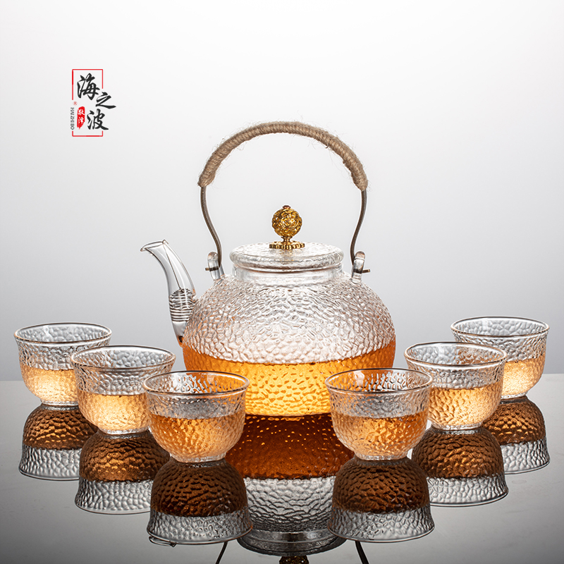 耐高温玻璃锤纹烧水套装提梁壶