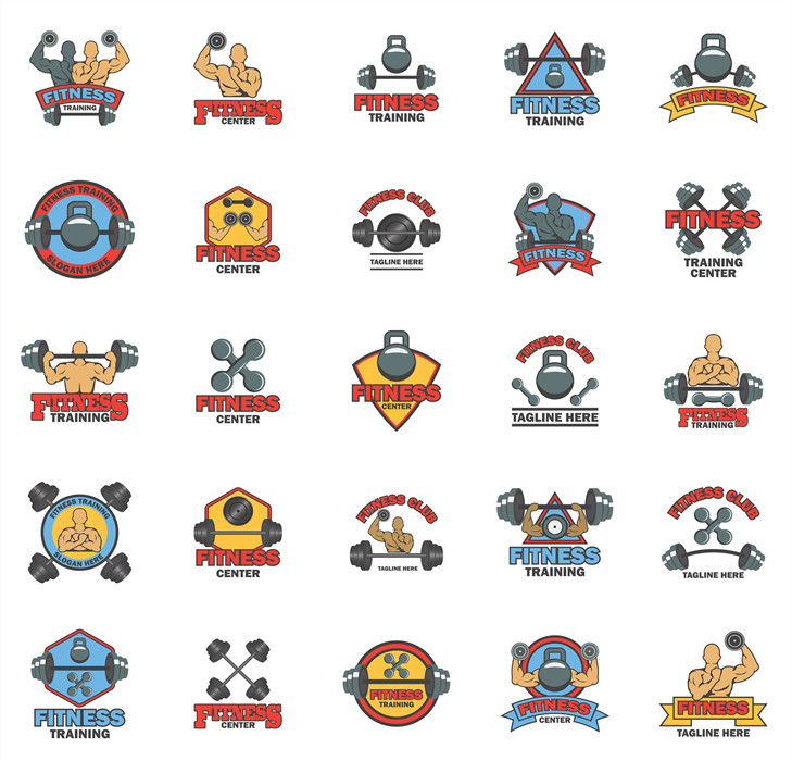 a0849矢量ai设计素材 健身房拳击锻炼鸡肉举重哑铃logo图案