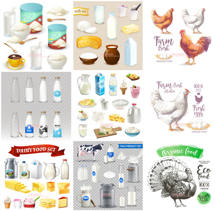A0908矢量AI设计素材 牛奶鸡蛋早饭母鸡芝士奶粉黄油奶牛logo插图