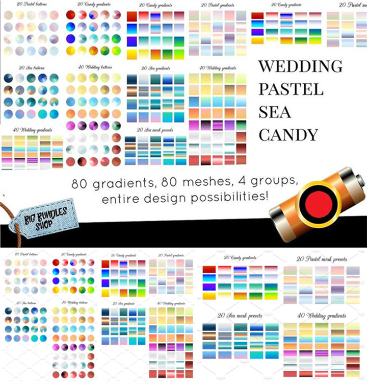 A0724矢量AI设计素材 80个渐变色板插件